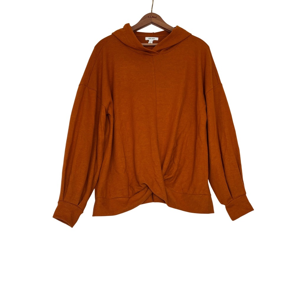 NWT Nine West Womens Burnt Orange Twist Front Hooded Sweatshirt Pullover Large